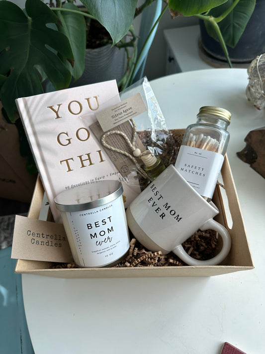 Mothers Day Gift basket- 10oz Best Mom Ever Candle, You Got This for Hardworking Women Book, Best Mom Ever Mug