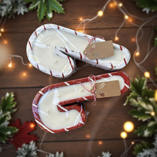 Candy Cane Wooden Candle - North Pole - Approx 15oz