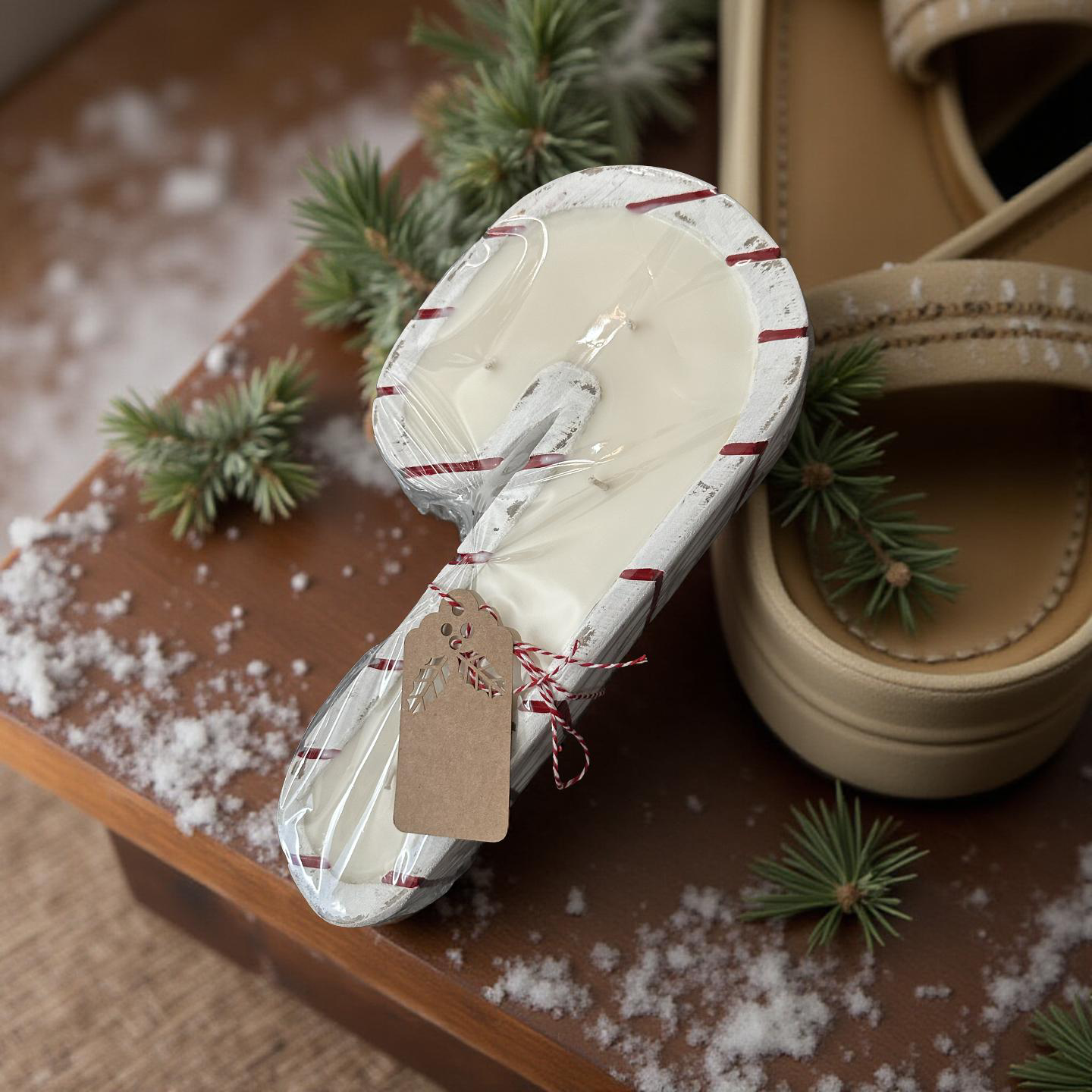 Candy Cane Wooden Candle - North Pole - Approx 15oz