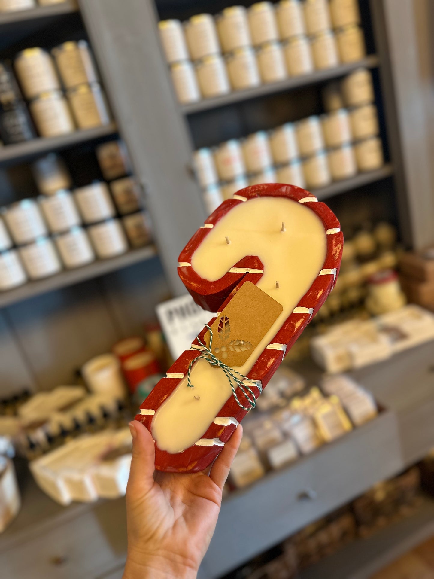 Candy Cane Wooden Candle - North Pole - Approx 15oz